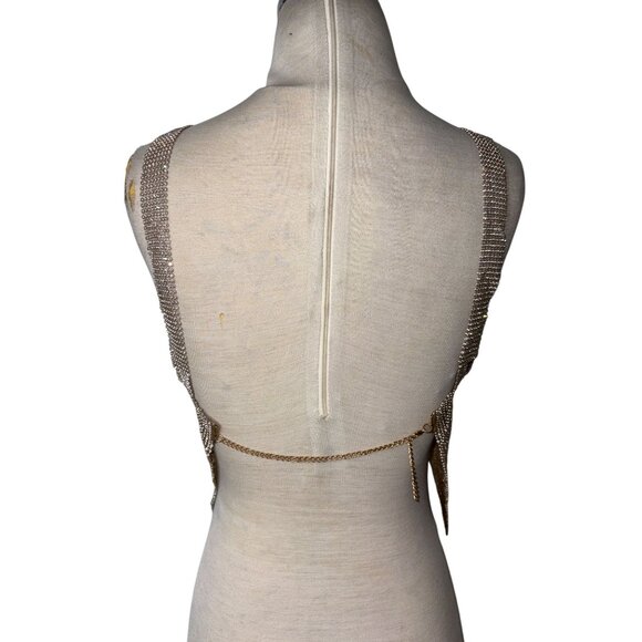 superdown Womens Mackenzie Crop Top in Gold X-Small New Crystal Chainmail Tank - Picture 8 of 12